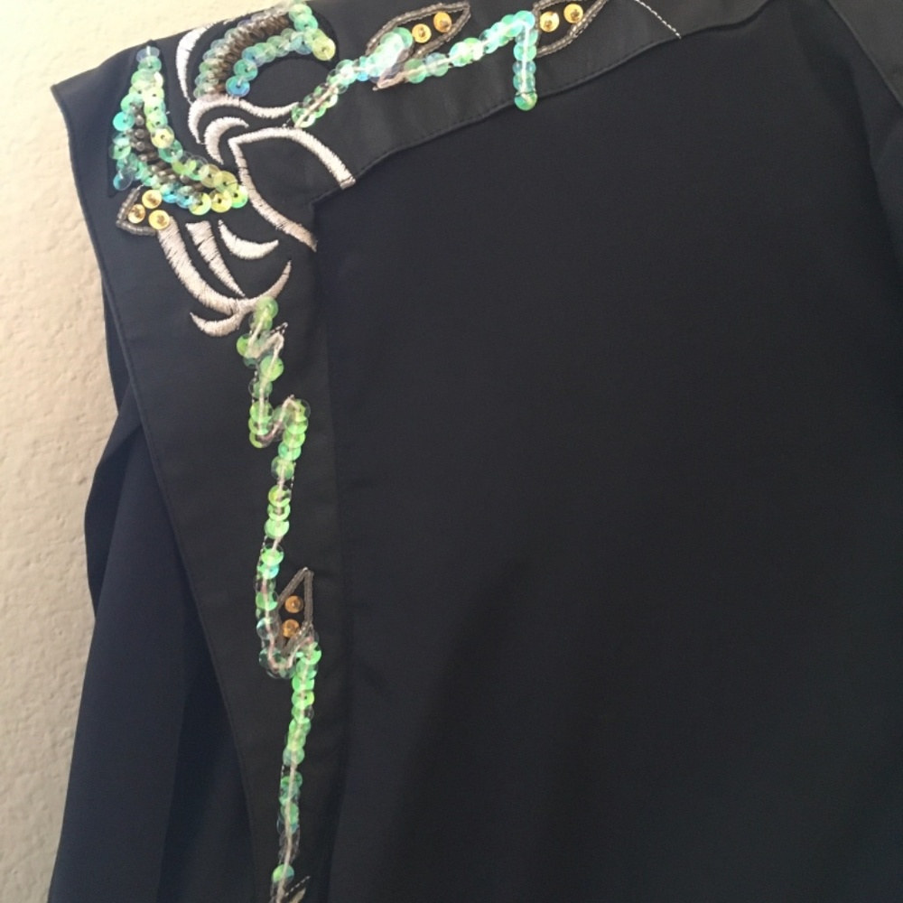 Neiman Marcus Elena By Jhene Glitter Black Shirt - Picture 2 of 6
